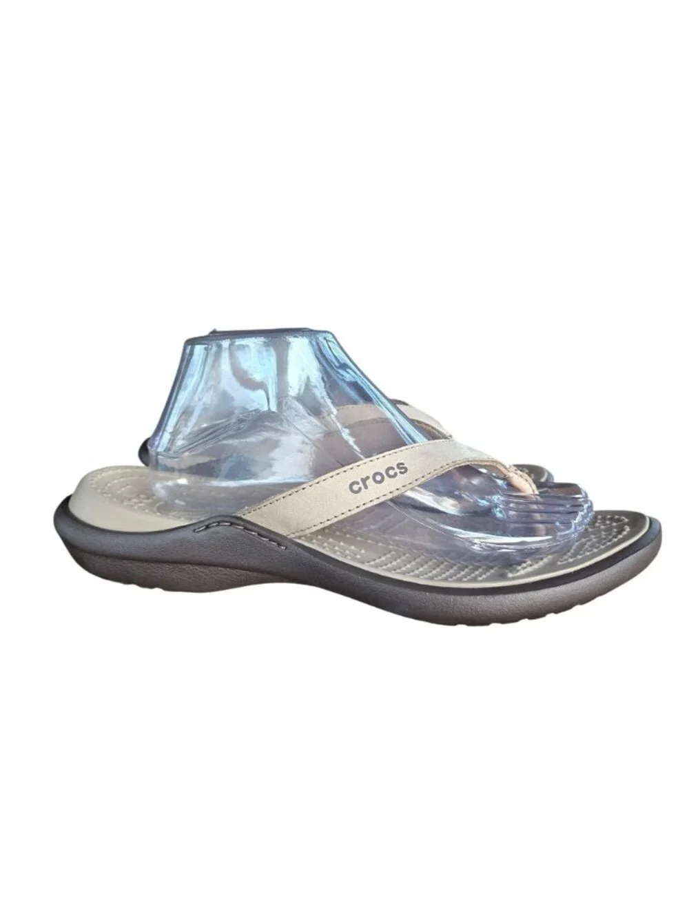 Crocs Women's Capri V Flip Beige Brown Leather Flip Flop Sandals Size 10